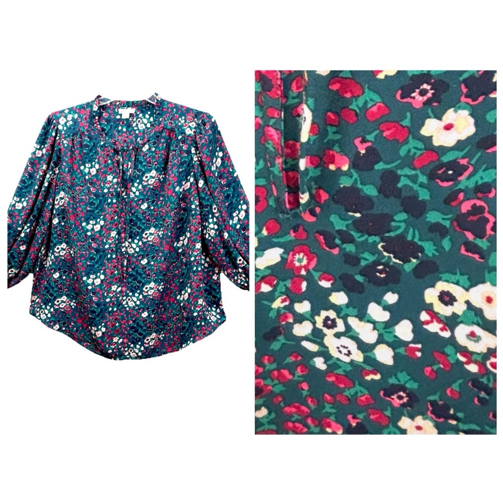 CAROLINA BELLE RUFFLE POET TOP 1X GOTHIC FLORAL SMOCKED CUFF ROMANTIC GEORGETTE